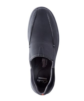 clarks black leather keeler step slip on shoes