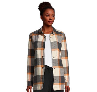 Chemise-veste en flanelle à carreaux et doublée de sherpa pour femmes