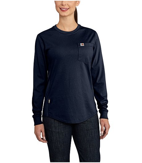 Women's Flame Resistant Long Sleeve Crewneck Cotton Work T Shirt