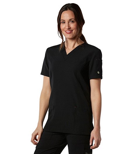 Haut d'uniforme médical performance en tissu FLEXTECH extensible dans 4 sens avec encolure en V  pour femmes