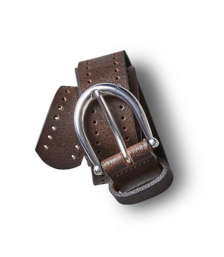 Women's Italian Split Leather Perforated Belt