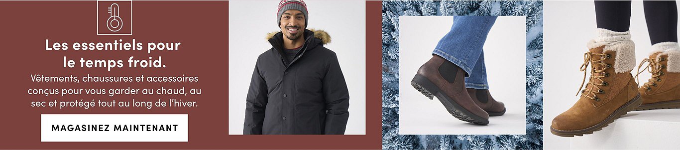 Les essentiels pour le temps froid. Vêtements, chaussures et accessoires conçus pour vous garder au chaud, au sec et protégé tout au long de l’hiver