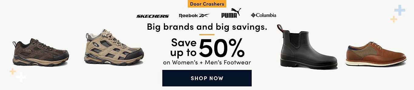 Big brands and big savings. Doorcrashers Save up to 50% on Women's + Men's Footwear