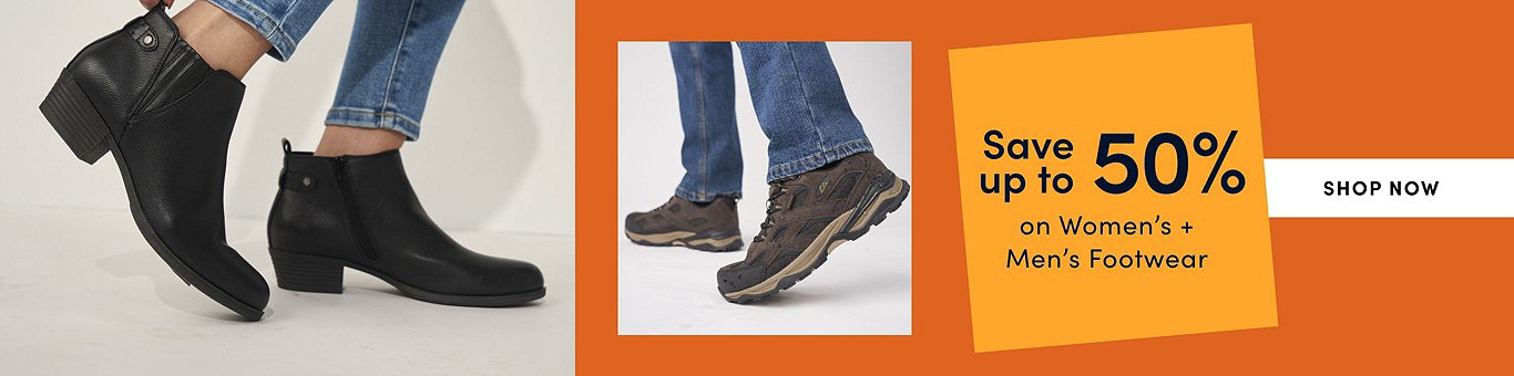 Save up to 50% on Women's + Men's Footwear
