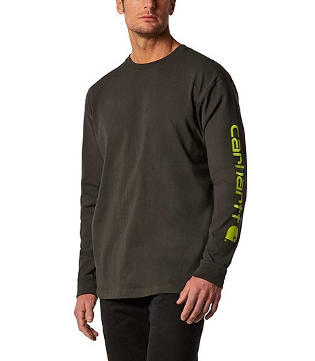 Men's Signature Logo Loose Fit Heavyweight Long Sleeve Graphic T Shirt - Peat