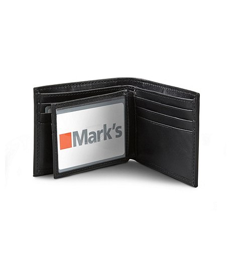 Men's Bifold 2 Currency Pockets 9 Card Pockets Leather Wallet - Black