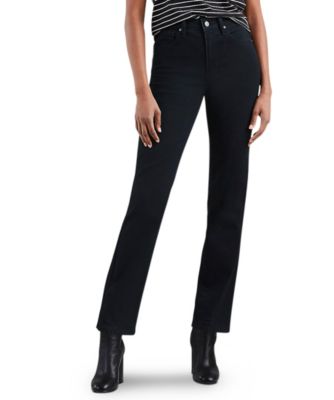 black high rise straight jeans