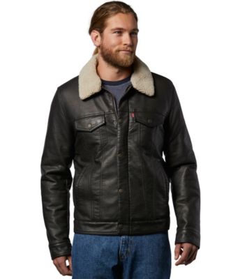 levis shearling trucker black leather