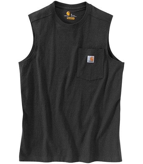 Men's Workwear Pocket Sleeveless Relaxed Fit Crew Neck T-Shirt - Black
