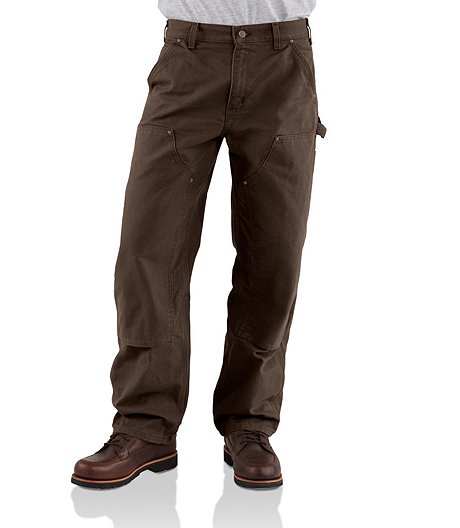 Men's Washed Duck Loose Fit Double Front Mid Rise Dungaree Work Pants - Dark Brown