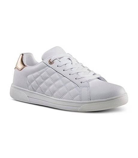 Women's Flora Quad Comfort Quilted Leather Lace Up Sneakers - White