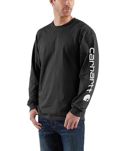 Men's Signature Logo Loose Fit Heavyweight Long Sleeve Graphic T Shirt - Black