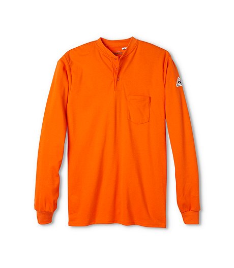 Men's EXCEL FR Flame Resistant Cotton Long Sleeve Henley Shirt - Orange ...