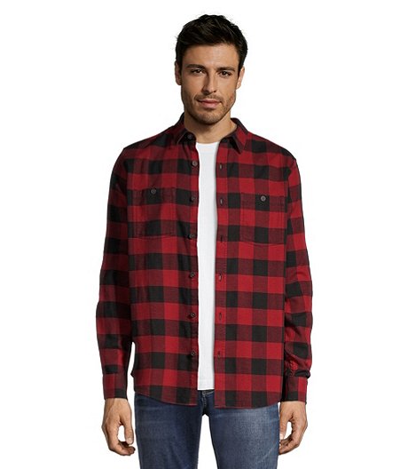 Men's Basic Stretch Cotton Flannel Classic Fit Long Sleeve Shirt
