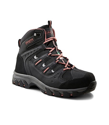 Women's Aluminum Toe Composite Plate Mid Cut Hiker Work Boots - Black/Pink