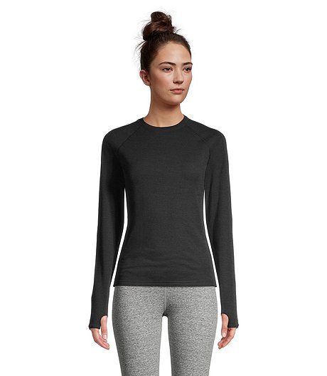 Women's Merino Wool T-Max Heat Crew Neck Long Sleeve Top - Black
