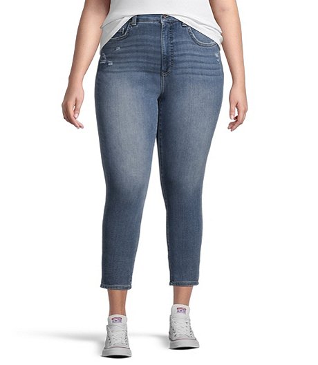 Women's High Rise Skinny Crop Jeans with Destruction