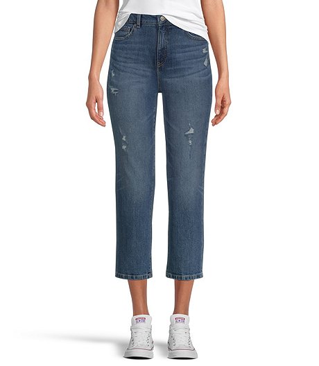 Women's High Rise Straight Crop Distressed Jeans