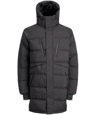 black long puffer jacket with hood
