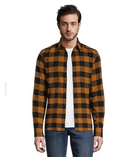 Men's Basic Stretch Cotton Flannel Long Sleeve Classic Fit Shirt