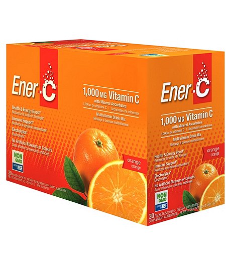 30 Pack 1000mg Natural Vitamin C Immune & Electrolytes Support Drink Mix Powder - Orange