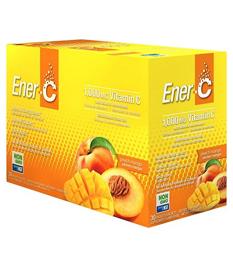 30 Pack 1000mg Natural Vitamin C Immune & Electrolytes Support Drink Mix Powder - Peach Mango
