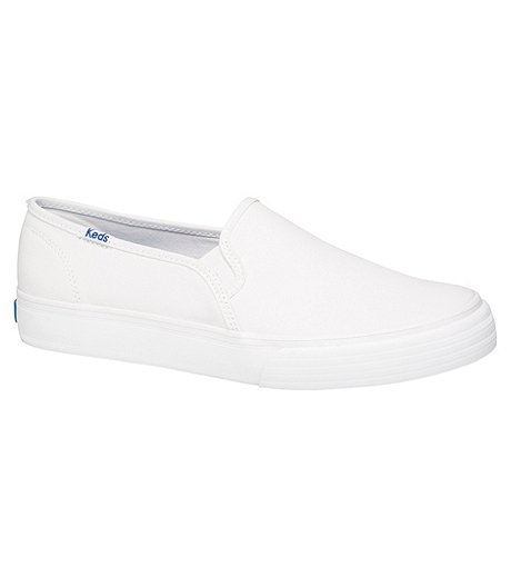 Women's Double Decker Leather Slip On Shoes White  - ONLINE ONLY