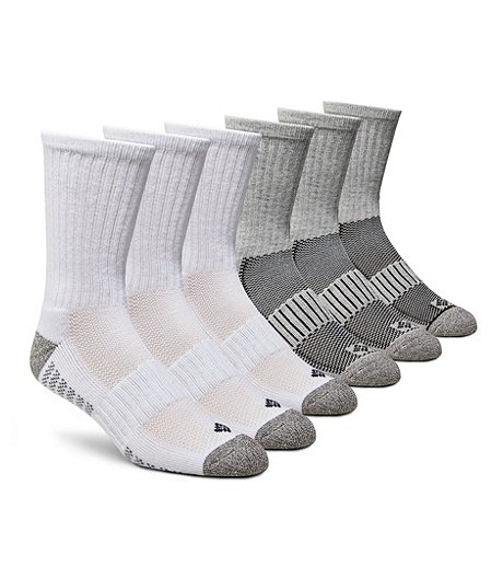 Men's 6 Pack Moisture Guard Crew Sport Socks - White Grey