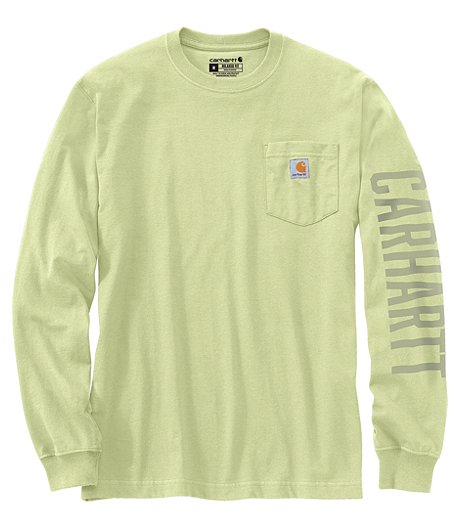 Men's Crew Neck Logo Long Sleeve Relaxed Fit T-Shirt - Pastel Lime