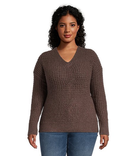 Women's Cozy V Neck Cable Knit Pullover