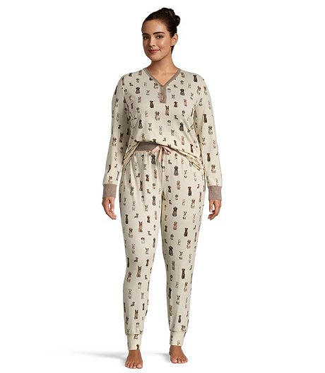 Women's Jersey Henley Top and Pants Pajama Set