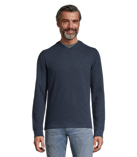 Men's Long Sleeve Brushed Double Collar Fooler V Neck Sweater