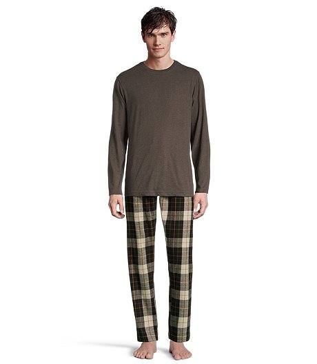 Men's Heritage Flannel Pajama Crewneck Long Sleeve T Shirt and Pant Set