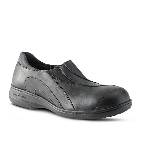 Women's Static Dissipating Steel Toe Slip On Work Shoes - Black