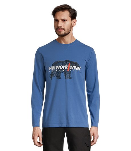 Men's Long Sleeve Crewneck Graphic Work T Shirt - Stone Blue