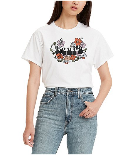 Women's Graphic Varsity Cosmos Flowers T Shirt 