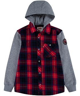 Levi's Boys' 4-7 Years Plaid Hooded Shirt Jacket with Chest Pocket