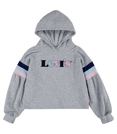 Girls' 7-16 Years Soft Fleece Oversized Sleeve Logo Pullover Hoodie