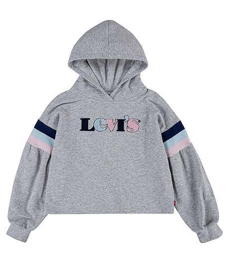 Girls' 4-7 Years Soft Fleece Oversized Sleeve Logo Pullover Hoodie