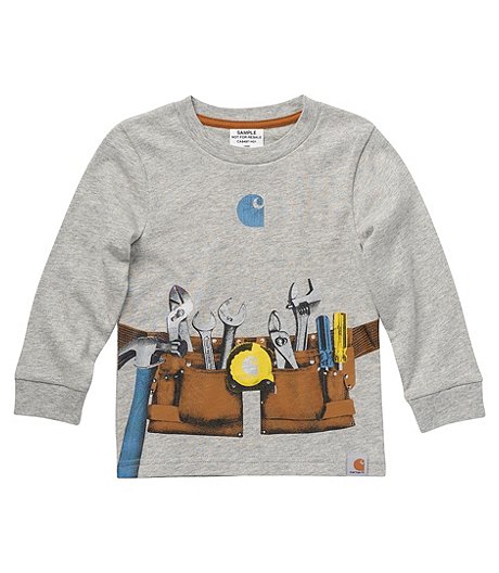 T-shirt en tricot à encolure ras du cou et à manches longues avec imprimé VHR pour petits garçons de 2 à 4 ans, bleu foncé