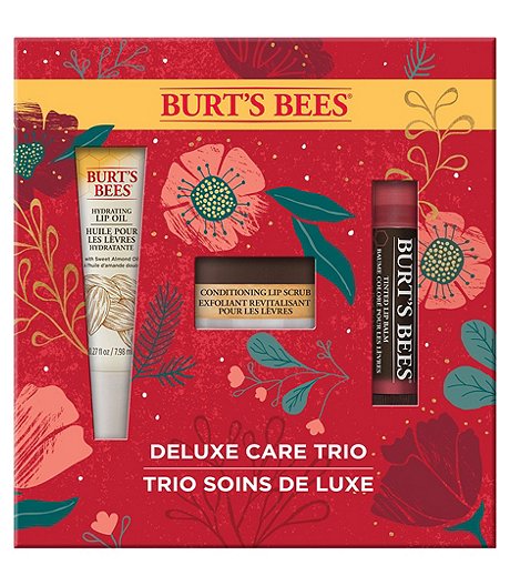 3 Pack Natural Ingredient Deluxe Lip Care Gift Set - Hydrating Lip Oil, Conditioning Lip Scrub, Tinted Lip Balm