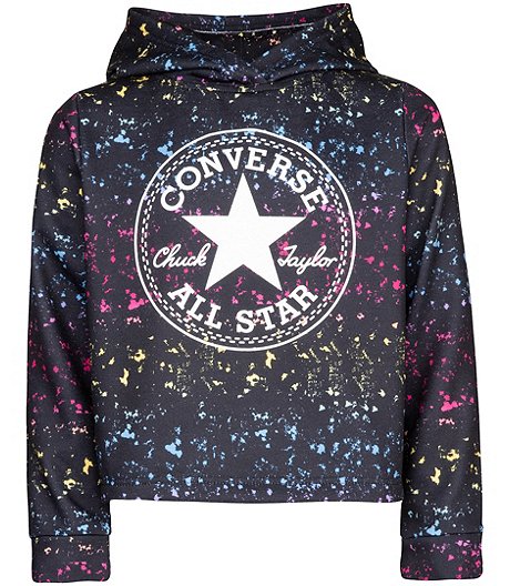 Girls' 7-16 Years Chuck Patch All Over Print Cropped Stretch Fleece Hoodie Sweatshirt