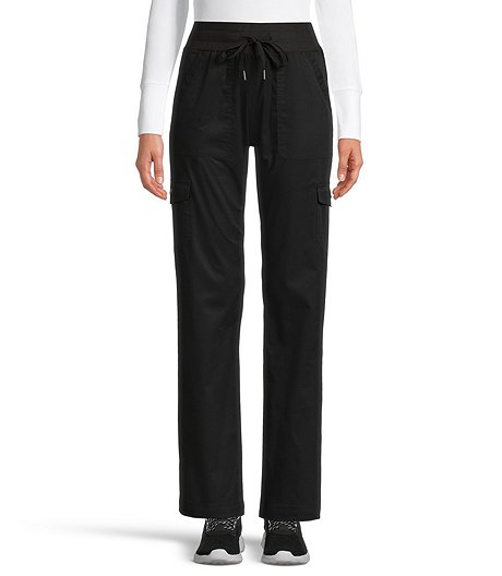 Women's Comfort Waist Stretch Cargo Scrub Pants with Adjustable Hem - Black