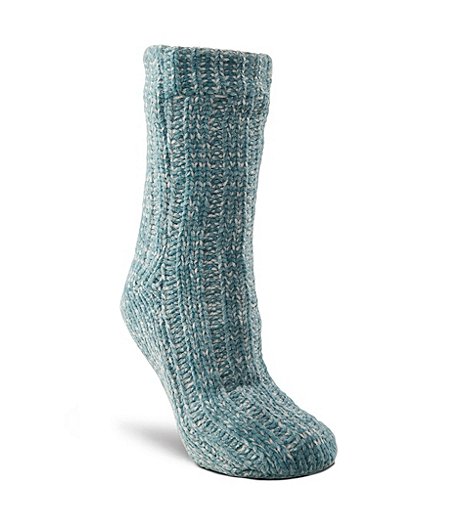Women's Ribbed Chenille Lounge Socks with Grip Print
