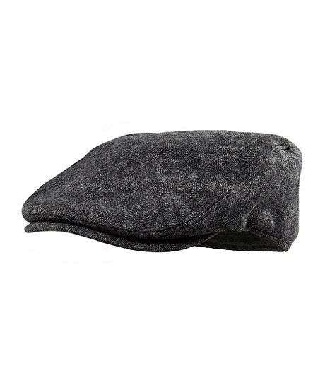 Men's Tweed Wool Blend Flat Cap with Elastic Sweatband - Charcoal