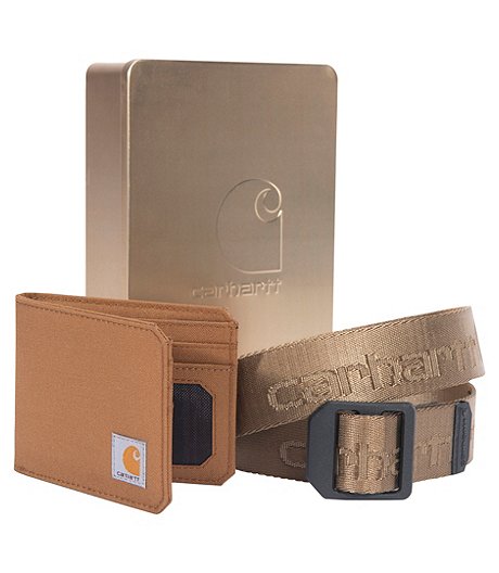 Ensemble-cadeau ceinture ultrarésistante et portefeuille en nylon pour hommes, brun