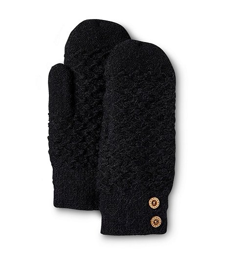 Women's Knit Button Lined Mittens