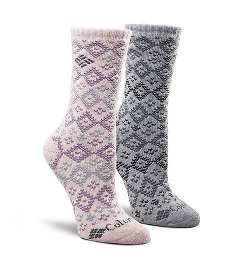 Mi-chaussettes en mélange de laine jacquard pour femmes, paquet de 2 paires
