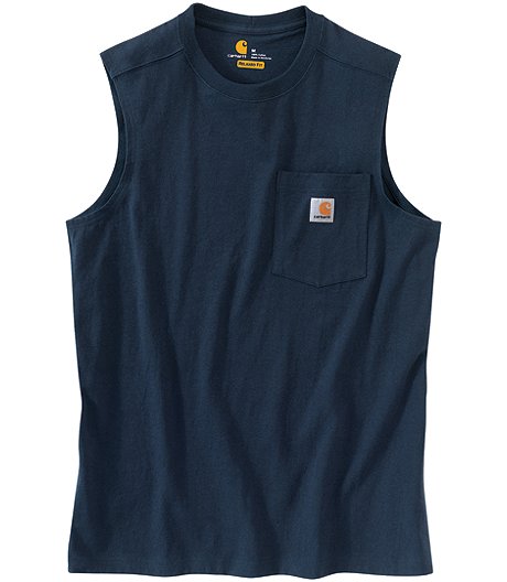 T-shirt de travail sans manches avec poche pour hommes, bleu marine