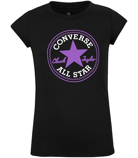 T-shirt graphique à manches courtes et encolure ras du cou Chuck Patch pour filles, 7 à 16 ans, noir et violet